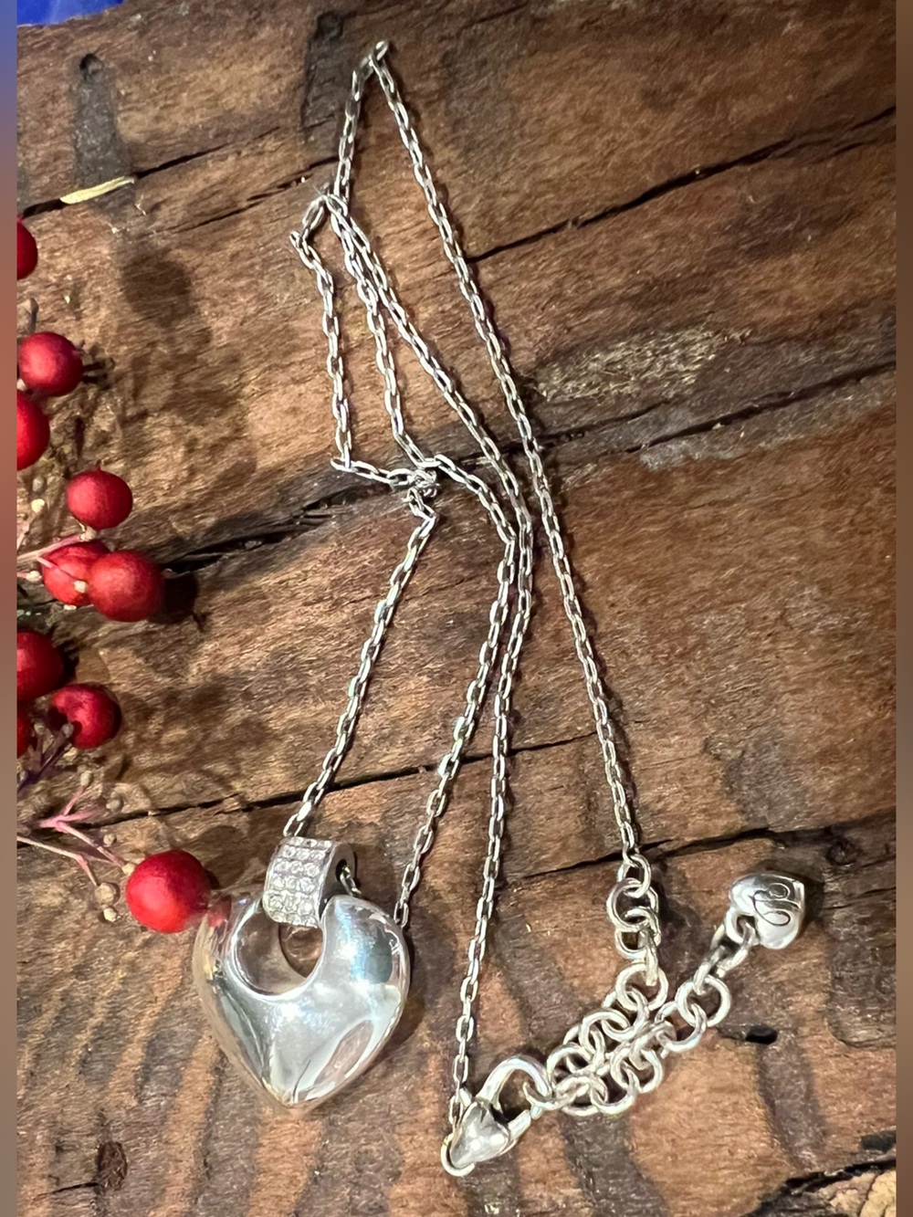 Brighton Heart Necklace Crystal Fine Silver .999 Plated Crystal Cz Signed